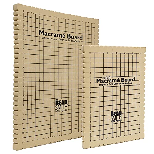 The Beadsmith Macrame Board Combo - Standard 11.5" x 15.5" & Mini 7.5" x 10" Sizes - With Printed Measuring Grids - Bracelet Project with Instructions Included - Create Macrame & Knotting Creations