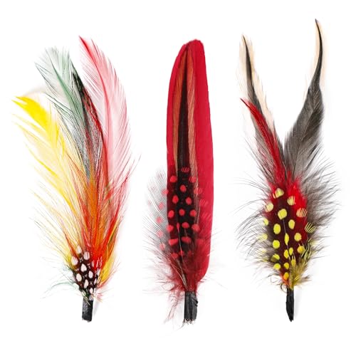 MAOFENG 3PCS Natural Hat Feathers Alloy Feathers Brooch Handmade for DIY Craft Fedora Cowboy Oktoberfest Trilby Hats Holiday Party Accessories Decorations