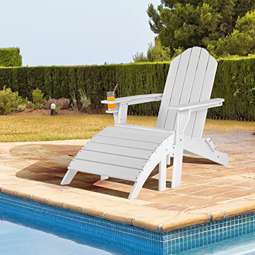 Giantex Adirondack Folding Ottoman, Outdoor Footstool Weather Resistant Hdpe Material Adirondack Footrest, No Assembly Required, Outside Adirondack Chairs Ottoman For Patio, Garden, Backyard, White #TOP6