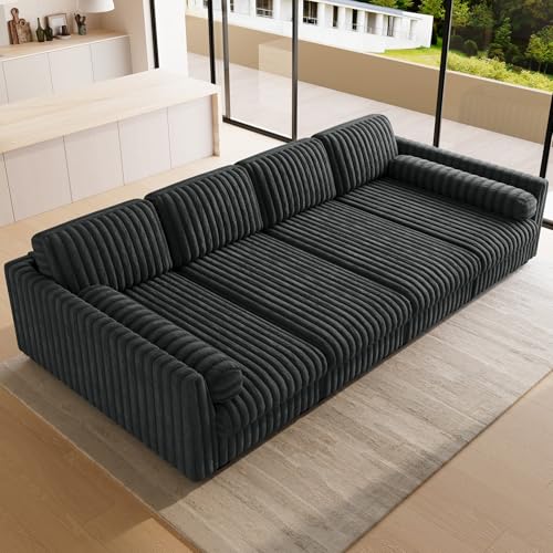 Image of Belffin Plush Corduroy Modular Cloud Sofa Bed with Deep Seat Sectional Cloud Couches for Living Room. Grey Couch