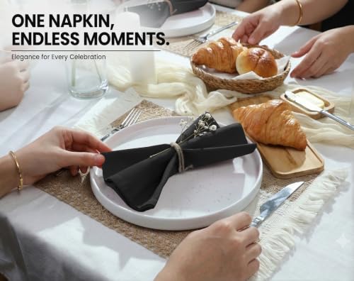 Image of Ruvanti Cloth Napkins Set of 12, Cotton Enrich 18 inchx18 inch - Black | Washable, Soft, Durable & Absorbent Everyday Napkins. For Home, hotel, Wedding Napkins, Thanksgiving, Christmas Dinner Napkin