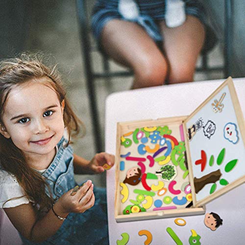 Image of PLUSPOINT Wooden Magnetic Multifunctional Double Sided Chalkboard Dry Erase Board with Chalk, Marker & Duster Educational Whiteboard Blackboard Drawing Toys Learning & Imagination Play for Kids