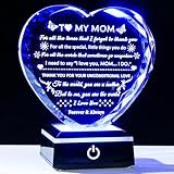 YWHL Gifts for Mom from Daughter Son, Birthday Gifts for Mom Who has Everything, To My Mom Gifts for Mother's Day Crystal Heart Keepsake with LED Base, Present for Mother on Christmas Valentine