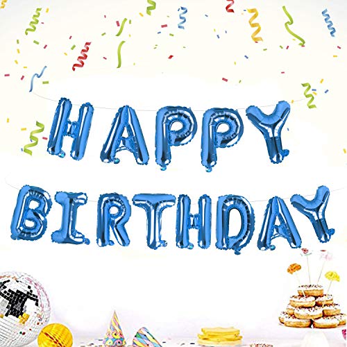 Camelize Happy Birthday Ballons Banner,selbstaufblasendes Luftballons ,Buchstaben Folien Banner,Geburtstag Luftballons,Buchstaben Folien Banner,Folienluftballons Dekoration für Partydekoration,Blau