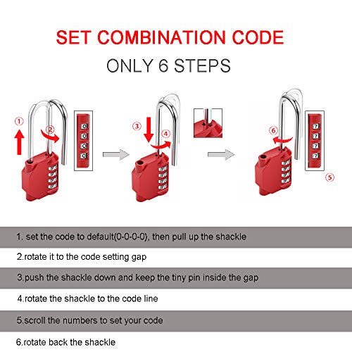 Image of 2 Pack disecu 2.6 Inch Long Shackle Combination Lock, 4 Digit Outdoor Waterproof Padlock for School Gym Locker, Sports Locker, Storage Unit, Gate, Fence, Toolbox, Cabinet (Red)