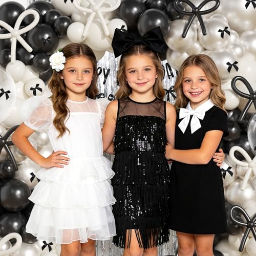 Image of JOGAMS 199Pcs Black and White Balloons Arch Garland Kit, Black Bow Party Decorations with 260 Clear Ribbon Pearl White Balloons for Bow Coquette Birthday Decorations Bachelor Baby Shower Bridal Shower