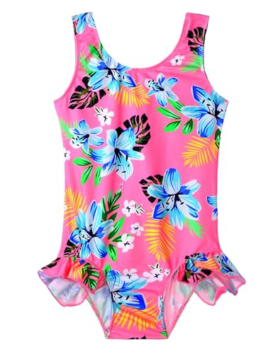 Image of Snowheart Girls Bathing Suit Toddler Swimsuit Girl Hawaiian Floral Ruffle One-Piece Breathable Swimwear 4-10T