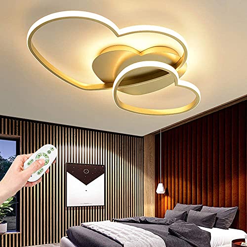 COOYO Ceiling Light LED Love Heart Design Ceiling Lamp Acrylic Lampshade Decoration Pendant Lights Dimmable with Remote Control Children's Room Lamp Bedroom Chandelier 50Cm [Energy Class A ++],Gold