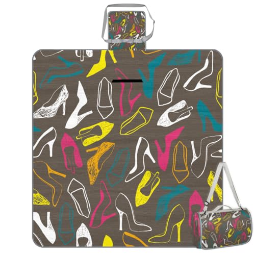 Shimoshe Picnic Blankets 57”x 59”, Watercolor High Heels Waterproof Sandproof Picnic Mat Lightweight Foldable Beach Blanket for Camping Park Grass Beach Outdoor Blanket