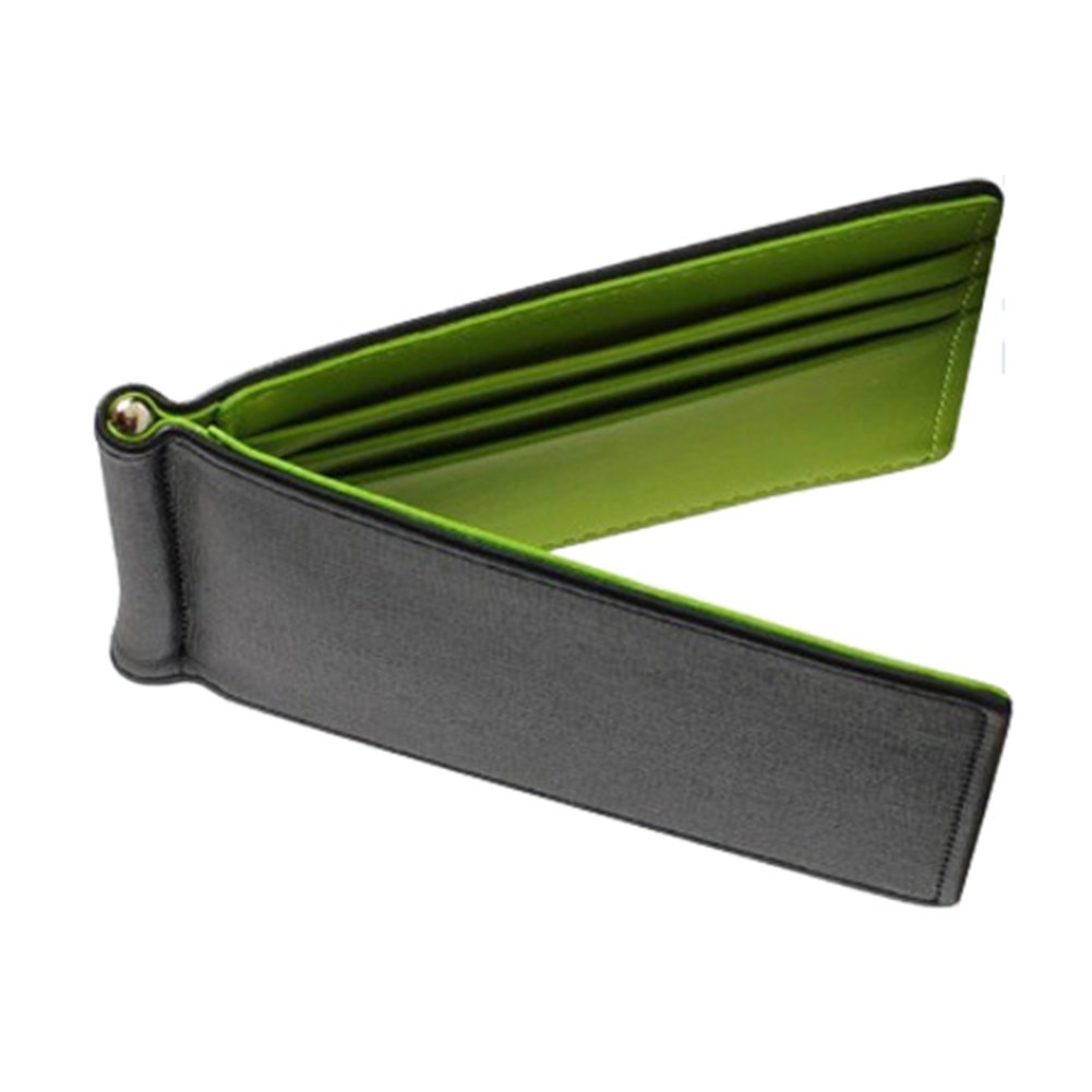 Faux Leather Mens Slim Magic Money Clip Wallet Credit Card ID Holder Bifold Purse (Green)