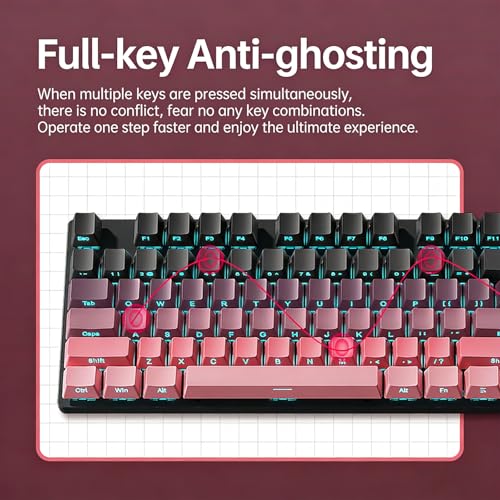 Image of HP GK400F Wired Mechanical Keyboard (Office /Gaming Dual-Use) - USB Wired Connection, Black + Blackberry Pink Color Scheme, 104-Key Layout, Brown Switches, Ice Blue Lighting, Side-Printed Keycaps, 26PN