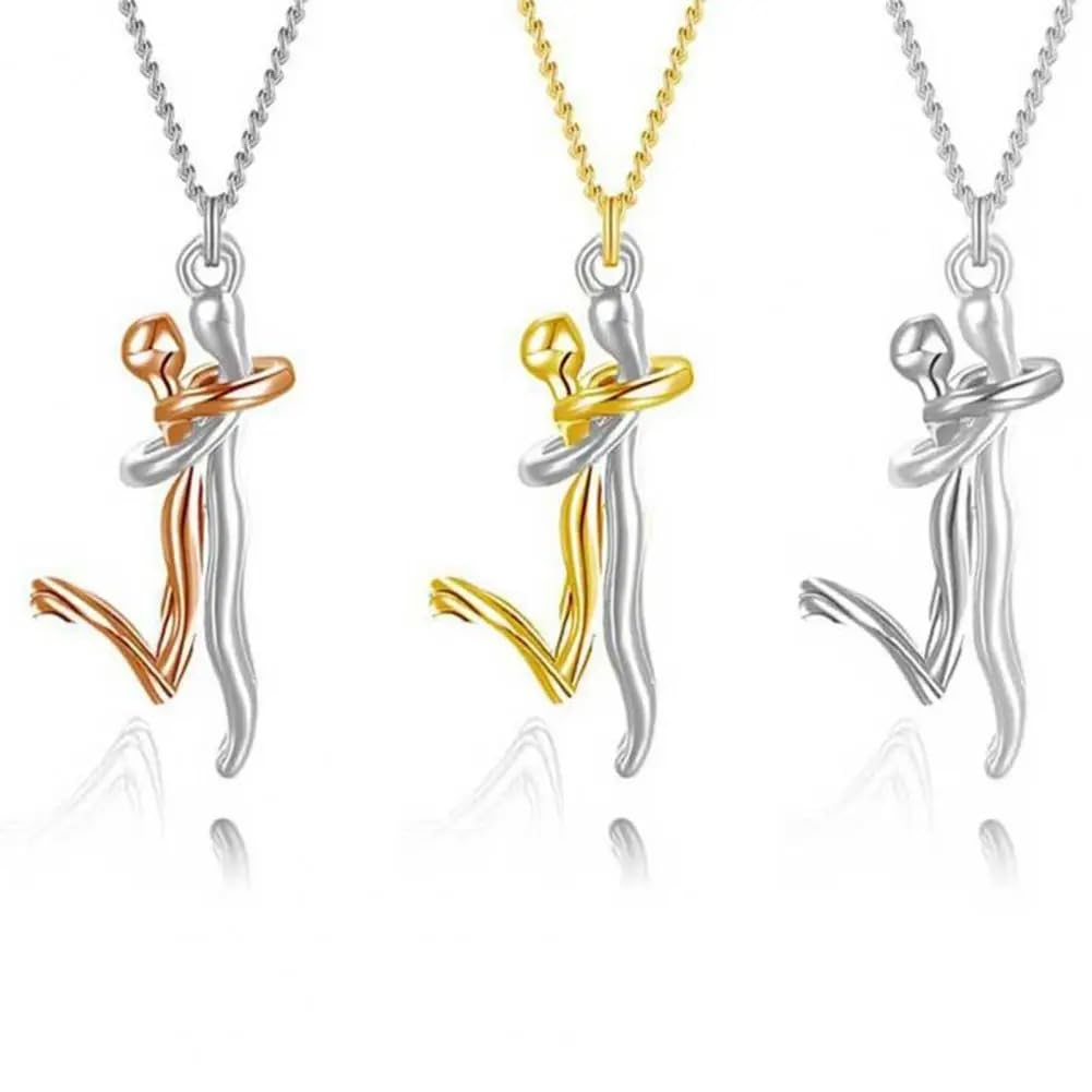 Collana con abbraccio in argento sterling 925 per donne e uomini, collana con coppia di abbracci Abbraccio classico Collana con ciondolo per coppia di piccole persone Collana con abbraccio, abbracci e
