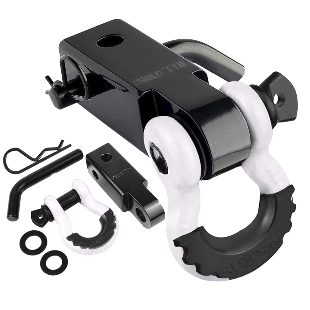 AUTOBOTS Tow Hitch Receiver 2", 45,000 Lbs Break Strength Shackle Hitch Receiver with 5/8" Screw Pin, 3/4 Shackle, Towing Accessories for Vehicle Trailer Recovery Off-Road White&Black