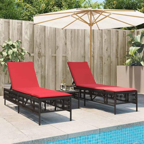Qnhdfrt 2er Set Sonnenliege Braun Poly Rattan mit Beistelltisch 198 x...