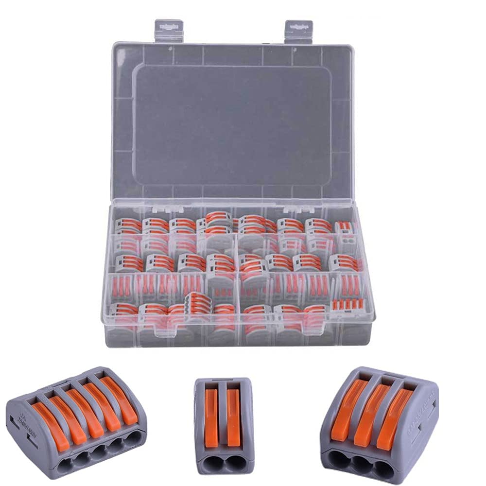 60 PCS Lever Nut Wire Connectors, Electrical Connector Assortment Pack Compact Splicing Connector Kit for Wires Solid Stranded Flexible Wires, 2 Port, 3 Port, 5 Port
