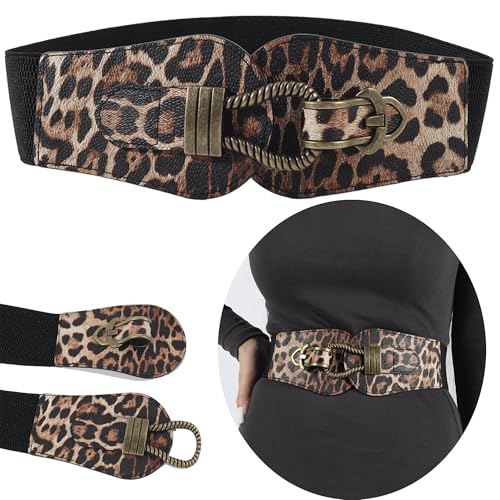 IZUS Women's Retro Stretchy Belt 2.35in Wide Slimming Waist Strap with Bronze Interlock Buckle for Coats/Dresses2