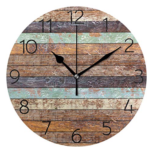 MOYYO Vintage Retro Wooden Texture Wall Clock 9.8 Inch Silent Round Wall Clock
