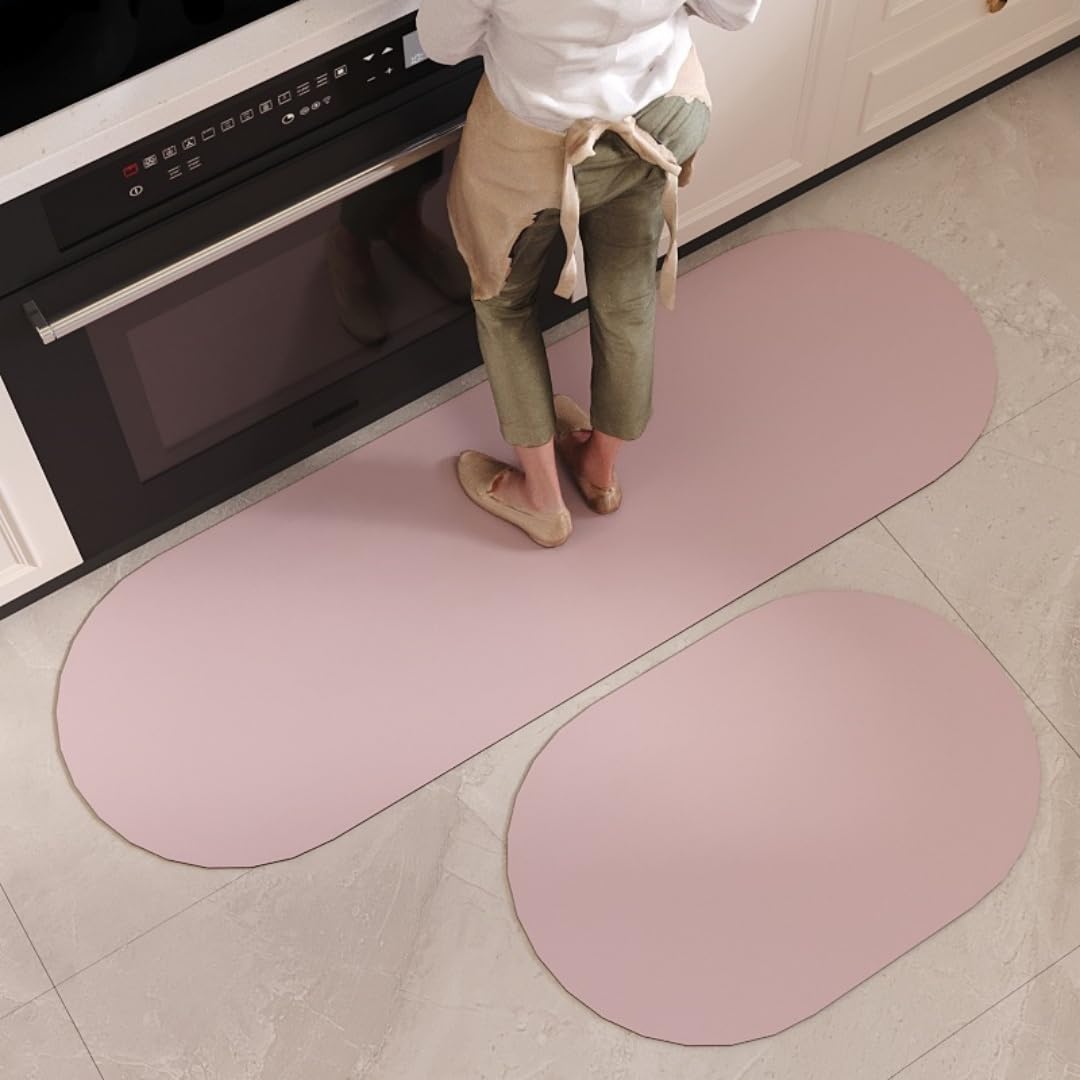 Tapis cuisine absorbant lavable rose grand format pour vaisselle et douche