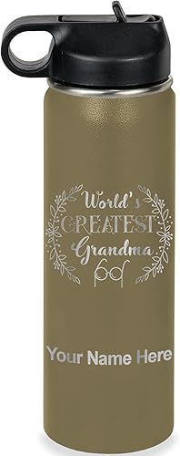 Miniatura 38 de LaserGram Botella de agua personalizada, World's Greatest Grandma, acero inoxidable de doble pared aislada al vacío con popote superior, regalo