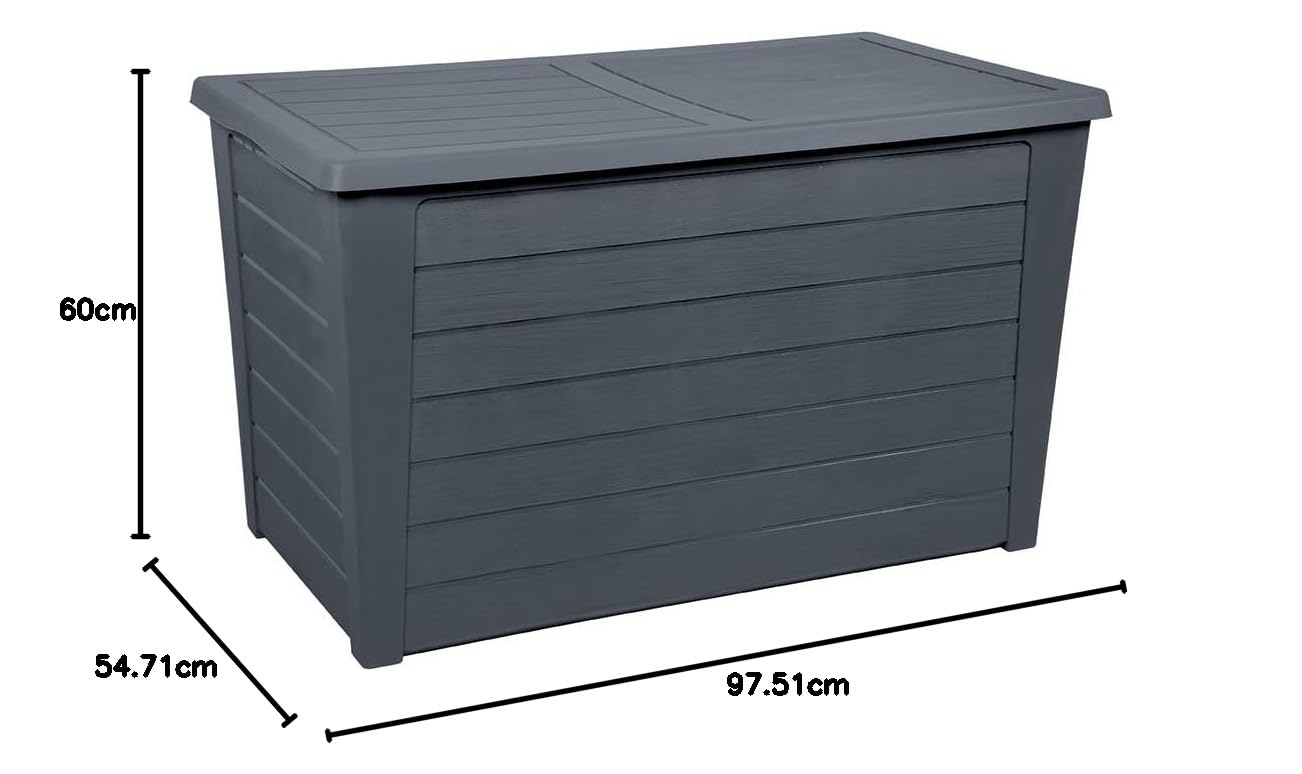 EDA - Coffre De Jardin Baya 250 L - Décor Bois - Rangement Extérieur - Anti-UV - Couvercle Clipsable - Gris Anthracite - 97,5 X 54,7 X 60 Cm 10291 G.Ant
