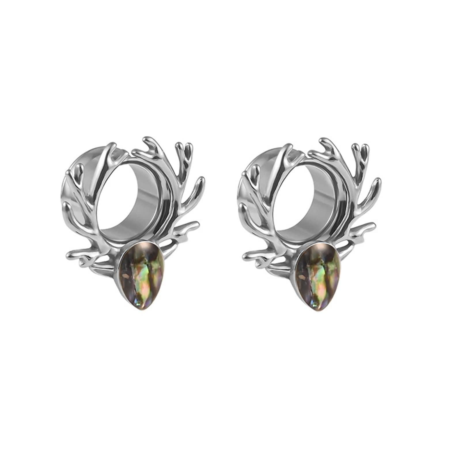 Daesar Tunnel Piercing 6-25MM, Ohr Plug Set Hirsch mit Tropfen Muschel Ohrringe Damen Expander Edelstahl