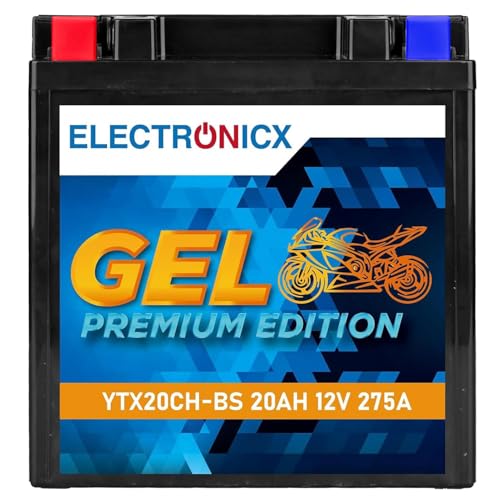 Electronicx YTX20CH-BS GEL Batteria Moto 12V 20Ah 275A – Sigillata, senza manutenzione, anti-perdita, ricaricabile e potente – Per moto, quad, ATV, jetski – compatta, sicura, resistente