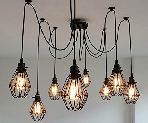 SUSUO Lighting Multiple Wire Cage Pendant Lighting Chandelier Spider Lamp Modern Indoor Ceiling Lighting Fixture 8 Heads E26/E27