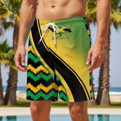 Jamaica Flag Hawaiian Men's Beach Shorts Swim Trunks Quick Dry Casual Polyester Swim Shorts with Pockets3