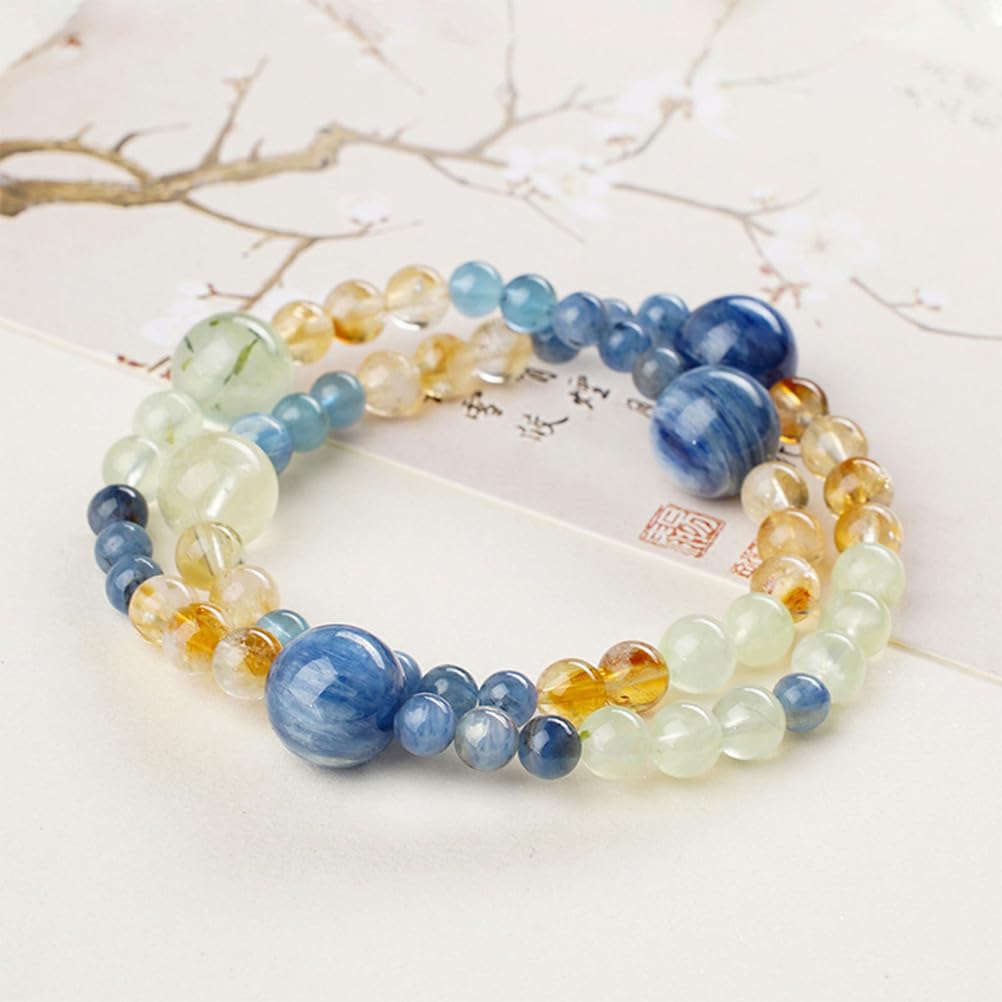 Bracciale in Cristallo Naturale di cianite e citrino – Gioielli con Perline di Pietre preziose Blu e Gialle per Comunicazione, abbondanza ed energia positiva, Regalo Elastico