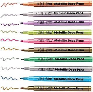 Baker Ross AX379 Multi Purpose Metallic Deco Pens - Pack of 10, For Kids Colouring, Painting Kits and Arts and Crafts Projects