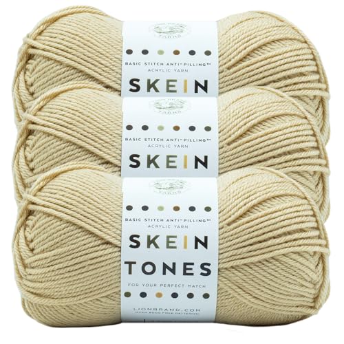 Image of Lion Brand Yarn Basic Stitch Anti-Pilling Yarn for Crocheting, Knitting, and Crafts, Almond, 3 Pack