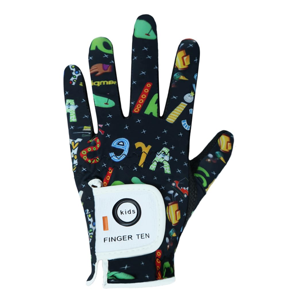 AMRTA Golf Gloves Kids Youth Junior Toddler Boys Girls 1 Pack Left Hand, Breathable Microfiber Synthetic Right Handed Golfer Glove for Age 4-13 Years Old (Alphabet, M)