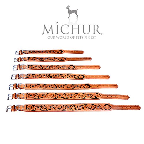 MICHUR Jose Hundehalsband Leder, Lederhalsband Hund, Halsband, Beige, Leder, mit gefärbten Bereichen in Schwarz und Schwarzen Steinen, in verschiedenen Größen erhältlich