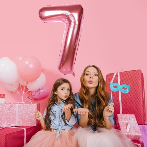 Image of SINBEE 40 Inch Giant Hot Pink Number Balloon, Mylar Foil Helium Hot Pink Balloons for Birthday Party, Number 7 Balloon for Birthday Decorations, Hot Pink 7 Birthday Balloon
