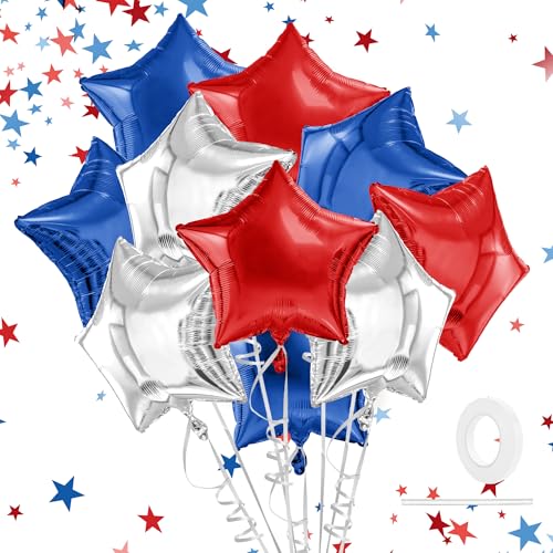 Image of Star Balloons, 18 Inch Red White Blue Stars Balloons 12 PCS Self-Sealing Foil Balloon for 4th of July Patriotic Memorial Day Birthday Party Wedding New Year Decorations USA Independence Day Parade