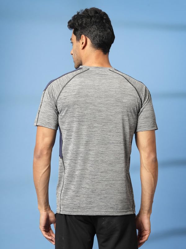Image of CHKOKKO Men's Quick Dry Half Sleeve Regular Fit Lightweight Round Crew Neck Active Sportswear Gym T-Shirt for Workout Training Running and Fitness Activities Metalic Grey L