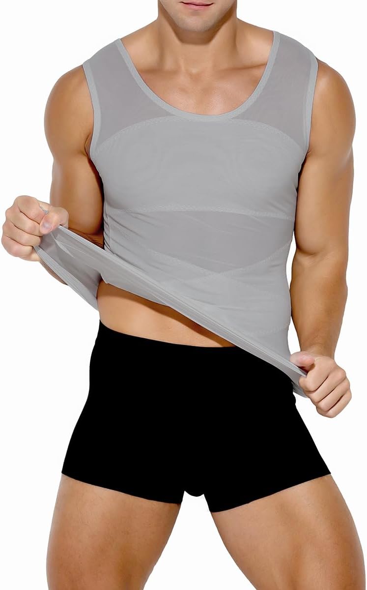 Arjen Kroos Men's Slimming Shirt Mesh Compression Shirt 4-Way Stretch Body Shaper for Chest,Abdomen & Posture Support