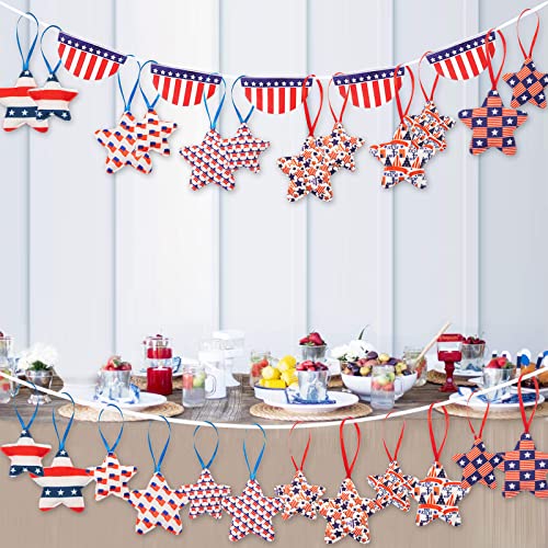 Eambrite 4Th Of July Ornaments For Tree, Red White And Blue Hanging Star Decorations, Memorial Day Usa Themed Patriotic Fabric Star For Home, Fourth Of July, Independence Day, Christmas Tree(24 Pcs) #TOP1