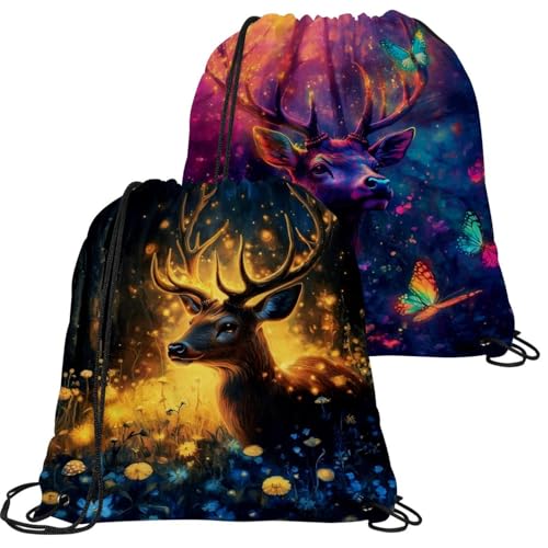 Sac à cordon pliable et étanche avec motif forêt de cerf multicolore