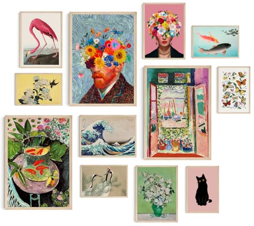 Hambient – Set de 12 Láminas Decorativas Pared Estilo Ecléctico Collage Vintage y Moderno – Posters Decoración Boho Colorida para...