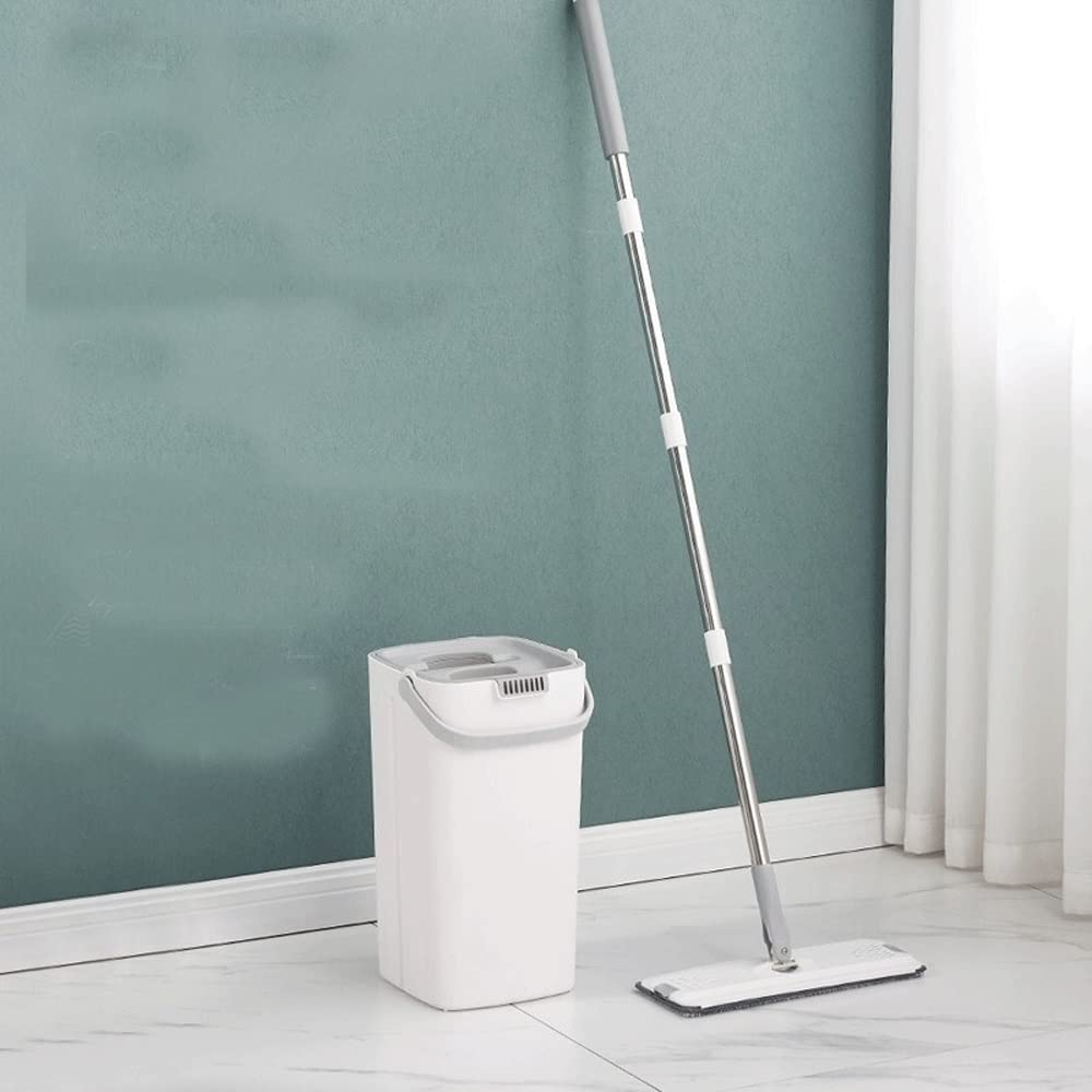 Mocio Labour-Saving Raschiare Pigro Mop con Lavaggio Benna Mano Libera e Raschiare Orizzontale Mop Mop Set Wringing Mop Pavimenti (Color : White, Size : 1 Bucket+1 Pole+6 mops)
