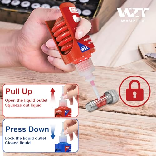 Image of Thread Lock Blue and Red, Lock Tight Threadlocker Medium and High Strength, Thread Locker for Nuts, Bolts, Fasteners and Metals, Prevent Loosening and Corrosion (50 mlx2)