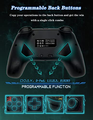 Image of TJPD 2-Pack Wireless Controller for PS4 /Pro /Slim & PC，2 Programmable Rear Buttons, RGB Lighting, 1000mAh Battery, Dual Vibration, 6-Axis Gyro, Built-in Speaker & Audio Jack (Blue)(Black)