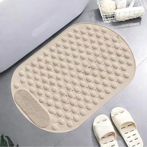 Image of Homecloud Anti Skid Mat for Bathroom Floor Shower mats for Bathroom Anti Slip with Foot Scrubber Bath mat Anti Slip with Suction Cups & Drain Holes (69x35 Cm) (Oval Beige)