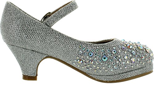 Dana 58K Little Girls Rhinestone Heel Platform Dress Pumps Silver2