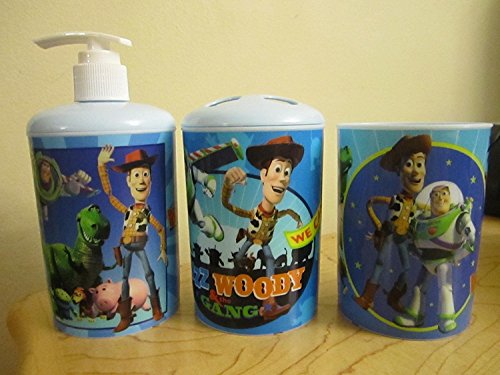 3 Pc Toy Story Bath Set - Dispenser - Toothbrush Holder - Cup