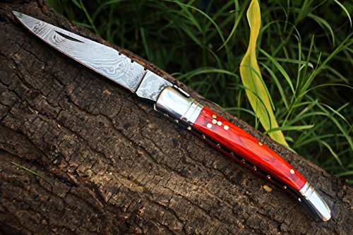 Dkc Knives (31 6/18) Sale Dkc-93 Mt. Tam Damascus Folding Laguiole Style Pocket Knife Red Pakka Wood 4.5" Folded 8." Long 3 Oz Oz High Class Looks Incredible Feels Great Hand Made #TOP1