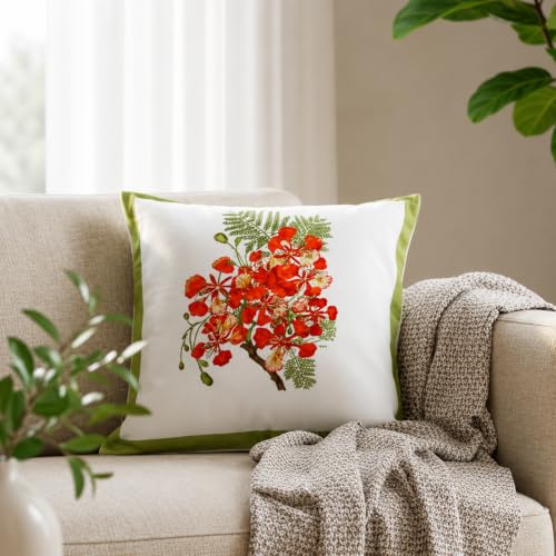 Image of Botanical Floral Cushion Cover 16 x 16 Inch (2) | Decorative Throw Pillow Cover for Sofa Couch Bed Living Room Bedroom | Soft Durable Home Decor Accent