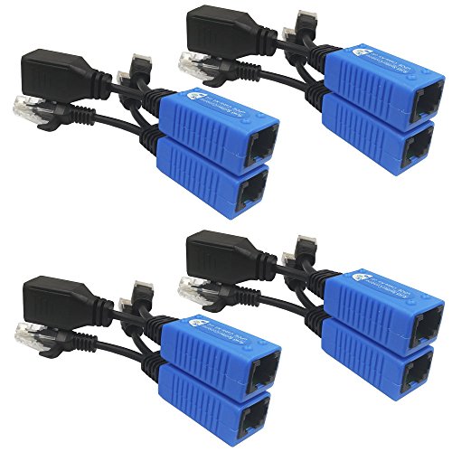 4 Paar RJ45 Ethernet-Kabelkombination/Splitter-Set, 2-in-1 (2 Kameras über 1 Kabel), Cat5e PoE Strom-/Datenübertragungsadapter für 8 x