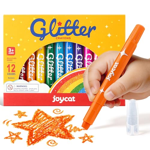 Joycat 12 Colors Glitter Twist Crayons for Kids 3-in-1 Sparkling Watercolor Gel Crayons for Multi-Surface Painting on Glass Mirror Rock Washable Twist-Up Art Supplies Gift for Toddler Boy & Girl